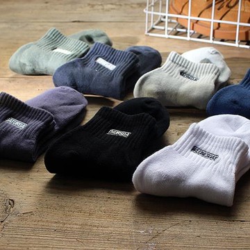 秋冬款毛巾底運動男士襪子純棉短筒中筒襪加厚潮流防臭冬天男襪子