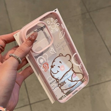 亞克力線條維尼熊適用蘋果18/17/18promax手機殼iPhone16/15p13/12/11防摔
