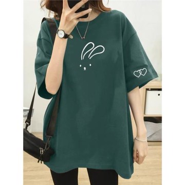 歐貨爆款別致純棉印花t恤女短袖2025夏季新款寬松大碼中長款上衣