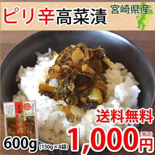 辛子高菜漬 高菜 漬物 600g（150g×4袋） 送料無料 ポッキリ お試し お取り寄せ 宮崎県産 ピリ辛たかな ポイント消化 つけもの