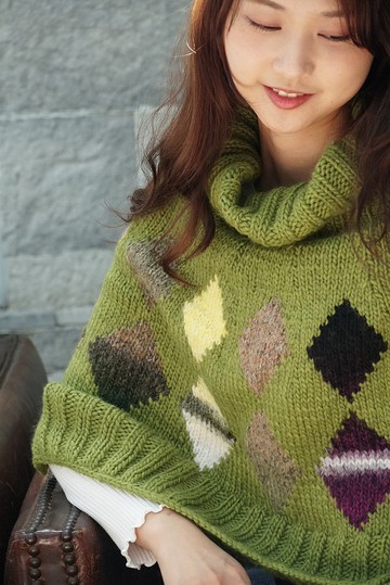 菱格紋 文青風 半身 毛線 針織 罩衫