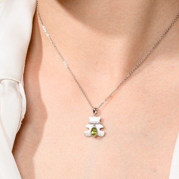 元氣小熊｜海水藍寶 橄欖石 蛋白石 堇青石 粉碧璽 純銀項鍊 S24AI12-901~905