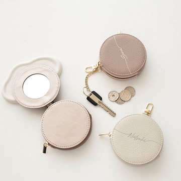 附鏡子 圓形收納包 【 simple 客製化刻字 】 包包 多功能包 零錢包 卡片夾 小物收納 迷你包 鏡面包 HE41U