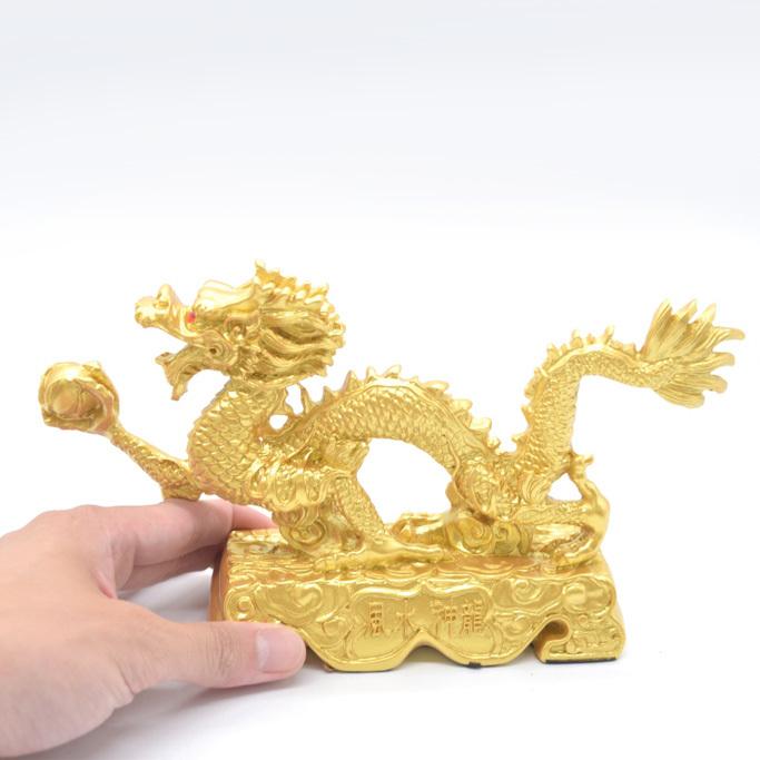 龍 金色 如意宝珠 樹脂製置物 13cm