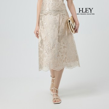 ILEY伊蕾 精緻蕾絲花邊中長裙(杏；M-2L)