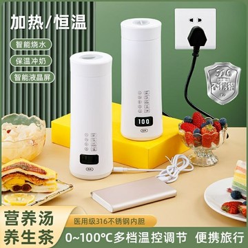 110v+USB便攜式保溫電熱杯恆溫熱水壺可usb車載旅行保溫瓶恆溫迷你燒水杯電水杯 攜式快煮壺車家兩用電熱水杯