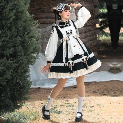 本命ギフト ニューパンダメイドコスプレ服 ロリィタセット ロリータ