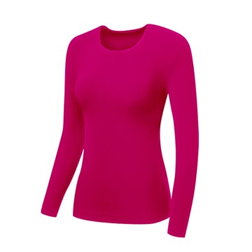 輕磨毛暖暖發熱衣(桃紅_圓領_女款)