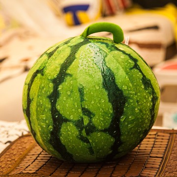 創意仿真3D水果靠墊 西瓜抱枕圓形卡通西瓜情人節禮物女毛絨玩具