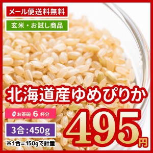 ポイント消化 お米 玄米 送料無料 北海道産 ゆめぴりか 450g 3合 お試し 令和5年産 お米 食べきり ※メール便のため日時指定・代引不可