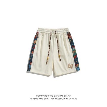 悟空有貨潮牌卡通拼接刺繡運動五分褲男復古夏季寬松百搭休閑短褲