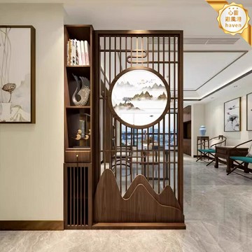 【新中式格柵】實木屏風 隔斷屏風 玄關屏風 客廳屏風 臥室屏風 鏤空設計 入戶遮擋 一體成型 2025新款 免安裝