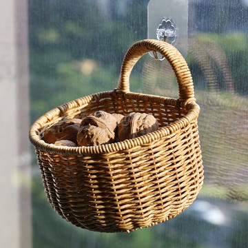 姜蒜收納籃廚房放生姜大蒜小籃子掛式藤編筐裝蔥姜雞蛋籃壁掛仿藤