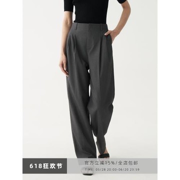 梨渦的海 慵懶高級感垂感西褲褲高腰闊腿寬松直筒灰色休閑拖地褲