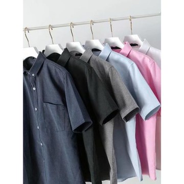 牛津紡短袖襯衫男士夏季新款休閑時尚寬松襯衣純色簡約百搭寸衣服