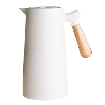 北歐木柄保溫壺 1L 密封PP加厚玻璃內膽 長效保溫  珍珠白  1個