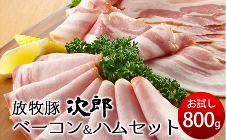 放牧豚ベーコン ＆ ハム ブロック 食べ比べセット800kg（ショルダーベーコン、モモハム）各200g×2パック