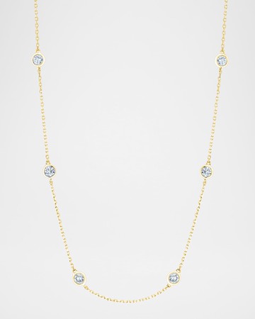 18K Gold Handmade Bezel Diamond Station Chain Necklace, 16"L, 0.80tcw