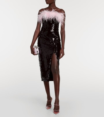 Self-Portrait Feather-trimmed sequined midi dress