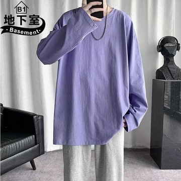 地下室B1-休閒素色寬鬆長T 打底衫 潮流內搭男生衣服 情侶長袖T恤【NL662024】