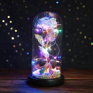 2023發光玻璃罩永生玫瑰花情人節送男友女友表白求婚情節520擺放