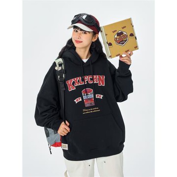 KXLFCHN空穴來風 復古重磅印花連帽衛衣男女秋款情侶寬松休閑帽衫