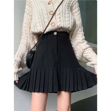 大碼韓版百褶裙a字半身裙秋冬胖mm顯瘦設計感學院風高腰遮胯短裙