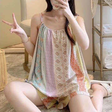 【台灣出貨】睡衣女 睡衣套裝 夏季睡衣2026多巴胺套裝年輕大碼吊帶睡衣兩件套網紅寬鬆大碼小個子家居服