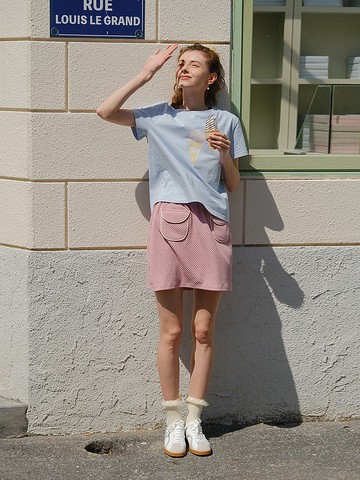 Mintcheese 草莓忌廉泡芙立體格紋理迷你短裙