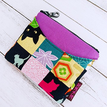 微瑕惜福品 和風黑貓日本燙金布微笑包 卡片零錢包 嗶卡包