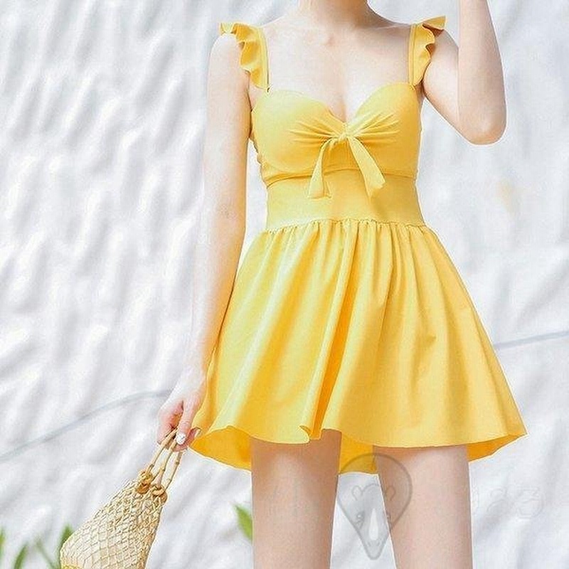 水着 レディース ワンピース水着 体型カバー 水着 無地水着 スイムウエア ビーチウェア 水泳 バックレス水着 可愛い イエロー ワンピース水着 通販 Lineポイント最大0 5 Get Lineショッピング