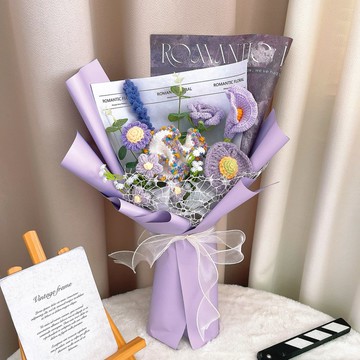 情人節禮盒   客製化禮物2026紫色手工鉤織花束混搭
