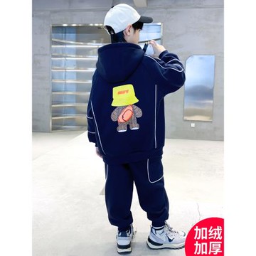 男童秋裝套裝2025新款中大兒童秋冬季衛衣運動服加絨加厚帥氣時髦