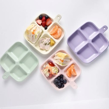 Homely Zakka 北歐單柄陶瓷分隔餐盤/四格分隔盤 - 奶油綠