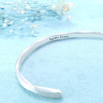 WAVE FLOWER 浪花刻字手環-水波 925純銀C型手環