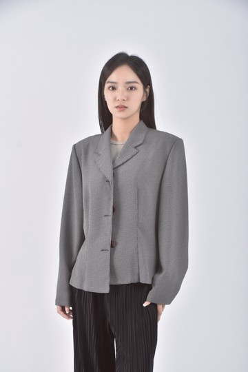 (S) 原創草堂質感格紋灰色外套