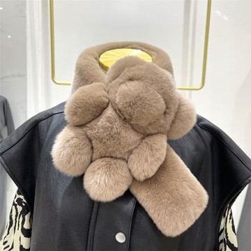 親子款真獺兔毛可愛小熊皮草圍巾冬季保暖雙面加厚小熊貓毛毛圍脖