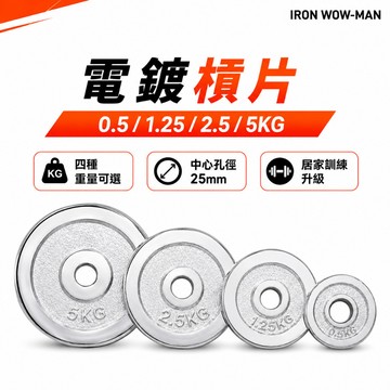 電鍍槓片(0.5/1.25/2.5/5kg)-槓片 槓鈴片 啞鈴片 舉重量訓練 可調式-中心口徑25mm/2.5cm