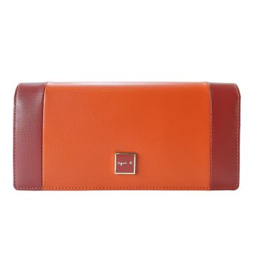 agnes.b 方牌方扣翻蓋長夾(橘紅）/展示品