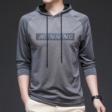 長袖T恤男士衛衣春秋連帽衫寬松打底春季冰絲薄款運動太空棉彈力