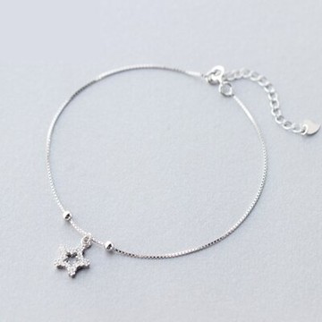 925純銀腳鍊鑲鑽銀飾-百搭星星造型生日情人節禮物女飾品73do7【獨家進口】【米蘭精品】