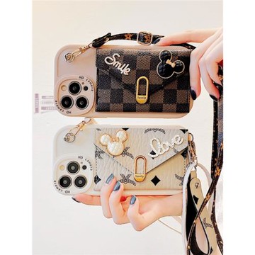 潮款大牌可插卡iphone16手機殼13斜挎可背掛繩蘋果15promax零錢包12軟殼78plus氣質xr硅膠殼14pm防摔保護套