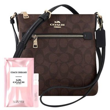 COACH 巧克力色大C PVC斜背包+品牌隨身小香