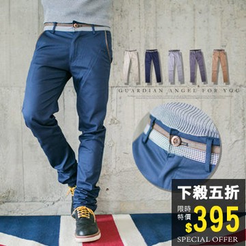 【N8357J】都會新貴休閒風格皮革Mix千鳥格拼接休閒褲 (GS612-8249)