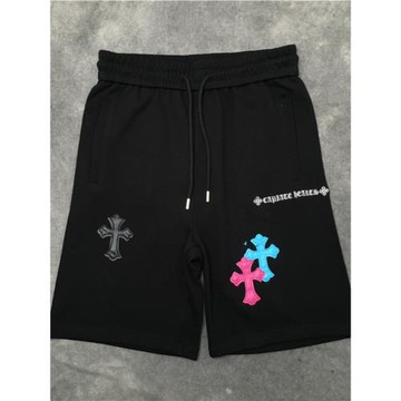 街頭短褲潮牌ins休閑五分褲寬松夏季刺繡貼皮十字架嘻哈純棉衛褲