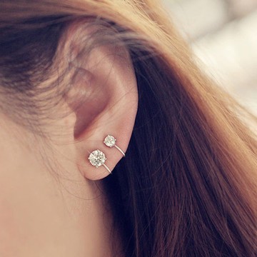 PS MALL閃耀水鑽夾式無耳洞耳環 3對入