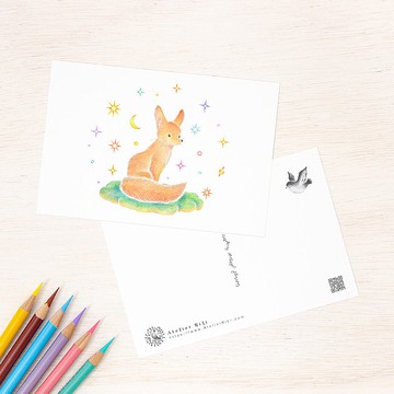 5入組。繪本風格。明信片「星月與耳廓狐」PC-542