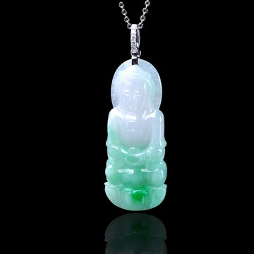 飄陽綠翡翠觀音菩薩項鍊 18K金鑽石 | 天然緬甸玉翡翠A貨 | 送禮