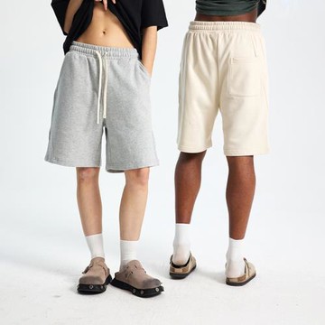 美式高街重磅KANYE同款純色拼接毛圈短褲嘻哈街頭男女寬松休閑褲