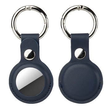 LANS AirTag 皮革保護套 鑰匙圈保護殼 AirTag 配件 皮革鑰匙圈 適用於 AirTag 防丟追蹤器 - 海軍藍